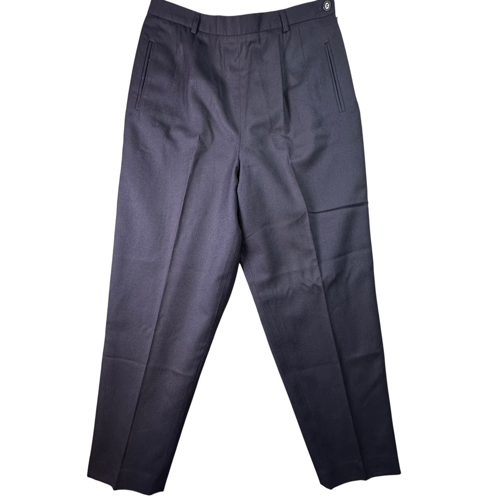 Talbots Petites Wool Trousers High Rise Pleated Navy Blue Vintage 12P Office‎